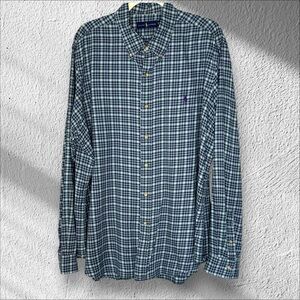 Ralph Lauren Men's‎ Navy & White Long Sleeve Plaid Shirt Size XXL Preppy Classic